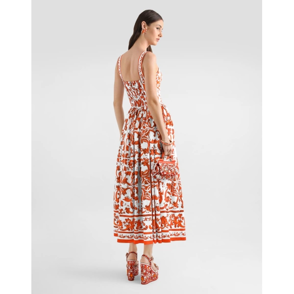 Dolce & Gabbana Majolica-print long poplin dress, view 3