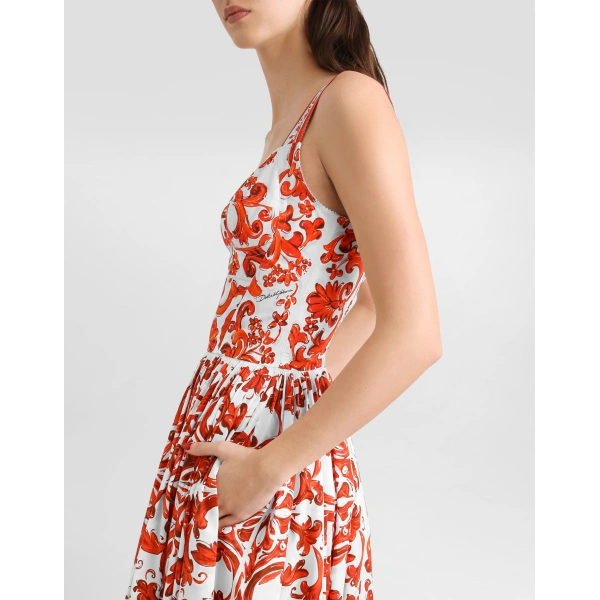 Dolce & Gabbana Majolica-print long poplin dress, view 4