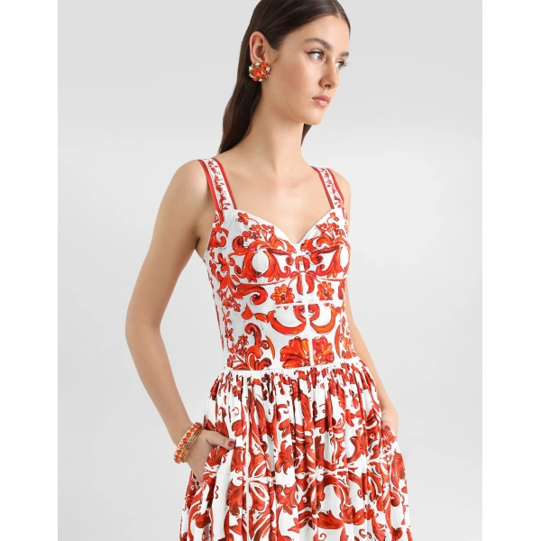 Dolce & Gabbana Majolica-print long poplin dress, view 5