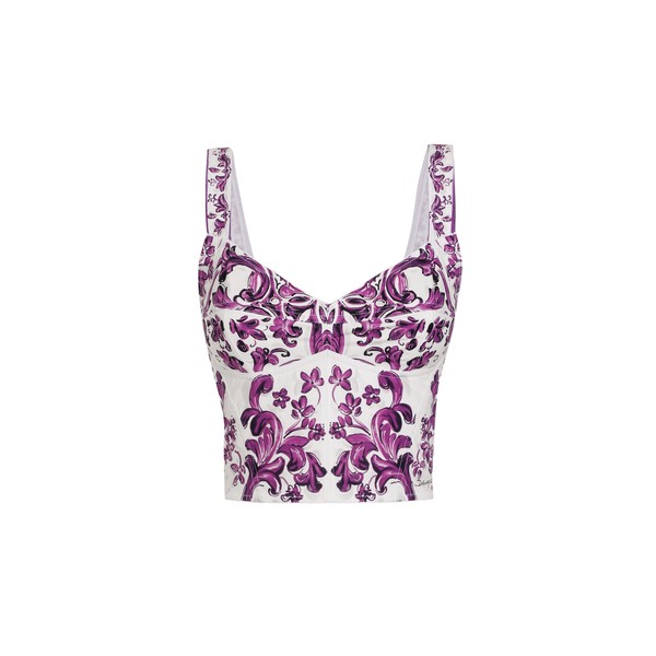 Dolce & Gabbana Majolica-print poplin bustier Top
