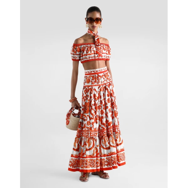 Dolce & Gabbana Majolica-print poplin long skirt, view 2