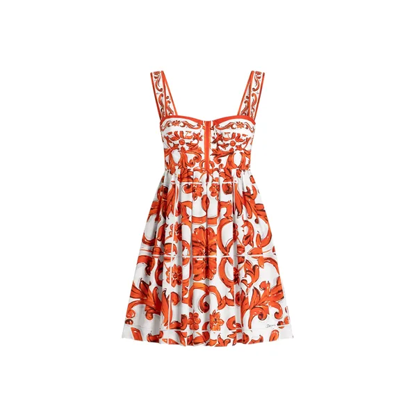 Majolica-print poplin short dress
