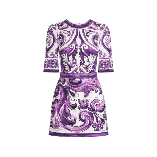Majolica-print short dress