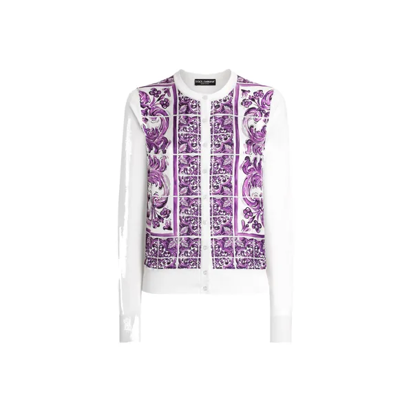 Majolica-print silk cardigan