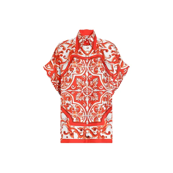 Majolica-print silk shirt