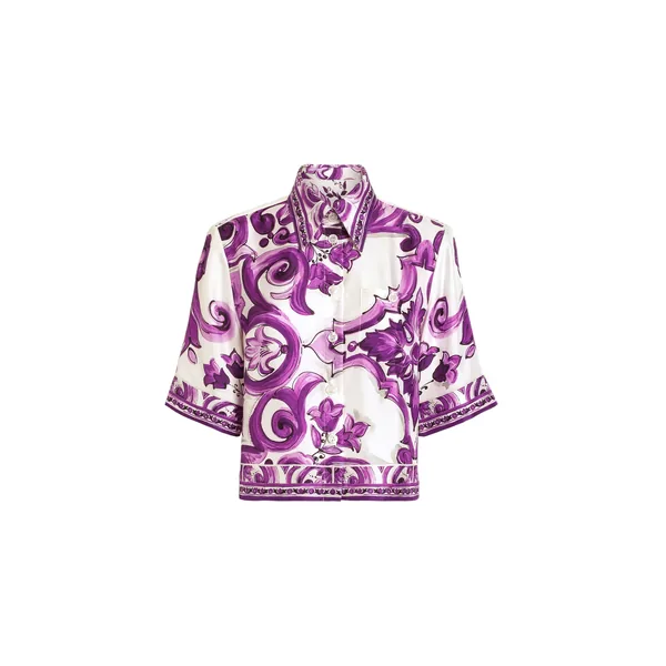 Majolica-print silk shirt