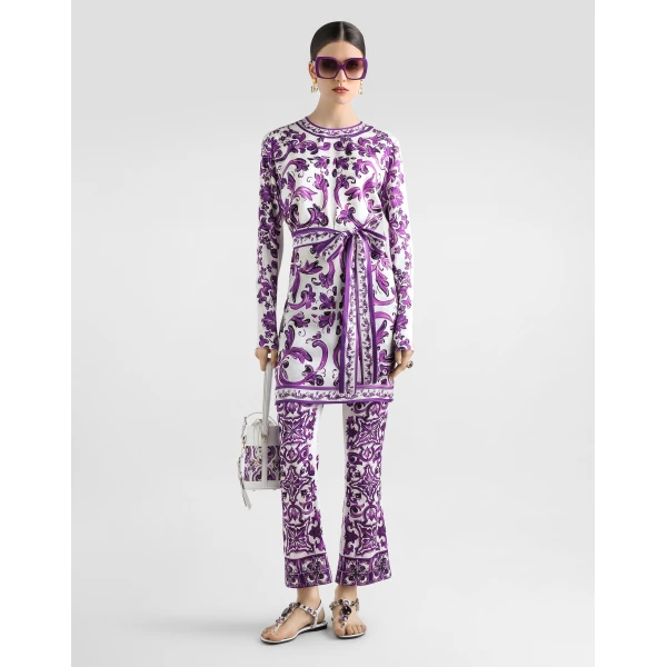 Dolce & Gabbana Majolica print silk trousers, view 2