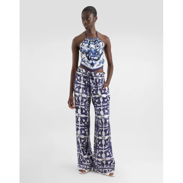 Dolce & Gabbana Majolica-print silk twill vanity trousers, view 2