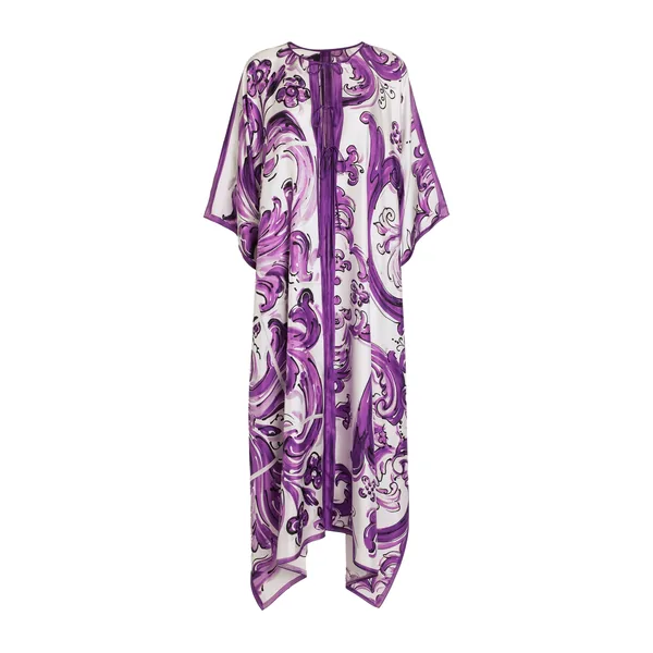 Majolica-print twill caftan dress