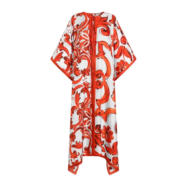 Majolica-print twill kaftan dress