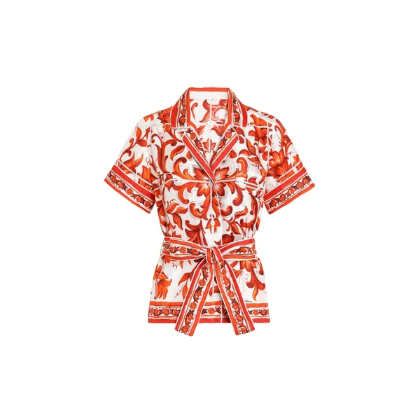 Majolica-print vanity silk shirt