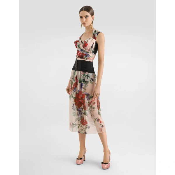 Dolce & Gabbana Marquisette and chiffon corset top with floral print, view 2