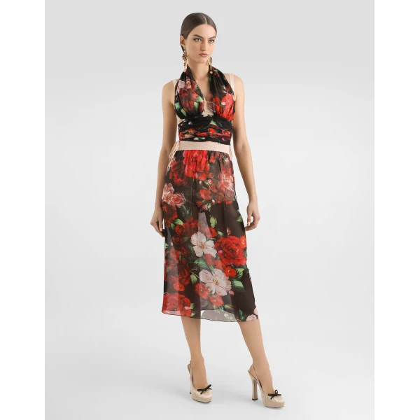 Dolce & Gabbana Marquisette and chiffon corset top with floral print, view 2