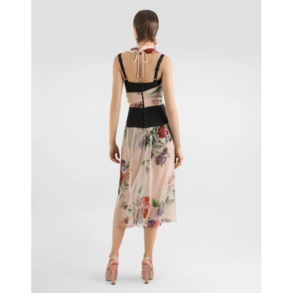 Dolce & Gabbana Marquisette and chiffon corset top with floral print, view 3