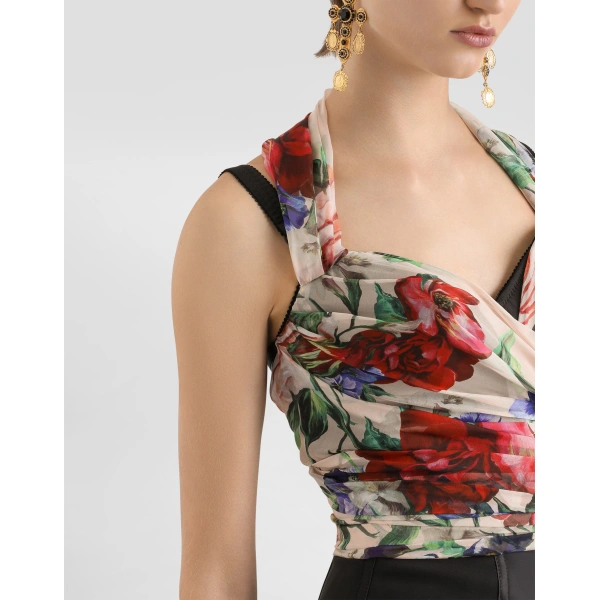 Dolce & Gabbana Marquisette and chiffon corset top with floral print, view 4
