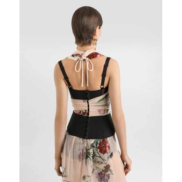 Dolce & Gabbana Marquisette and chiffon corset top with floral print, view 5