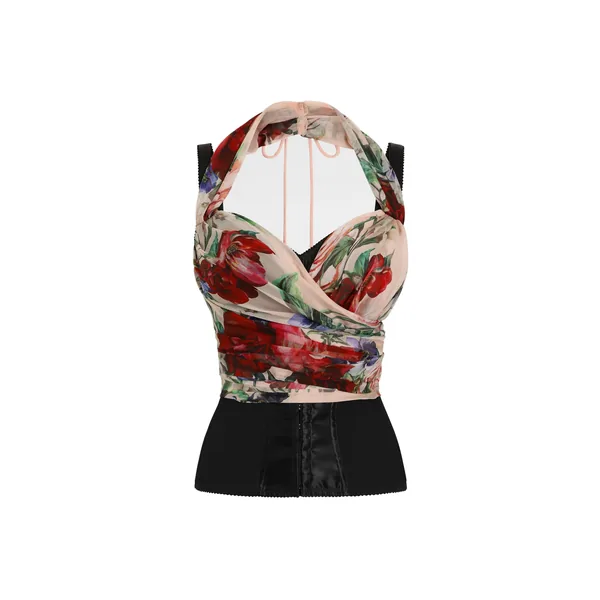 Dolce & Gabbana Marquisette and chiffon corset top with floral print