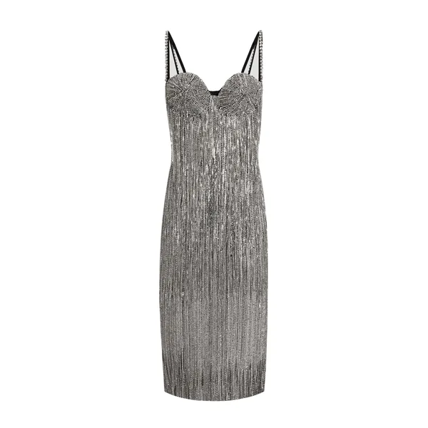 Dolce & Gabbana Marquisette calf-length dress with sequined fringing
