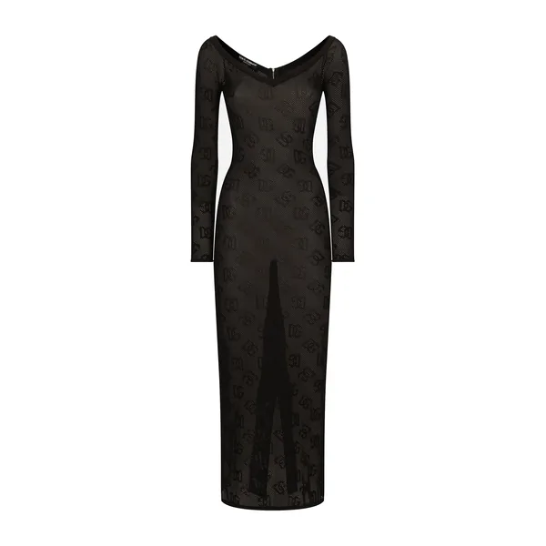 Dolce & Gabbana Mesh-stitch sheath dress with jacquard DG logo