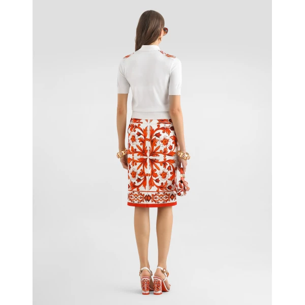 Dolce & Gabbana Midi skirt in majolica-print brocade, view 3