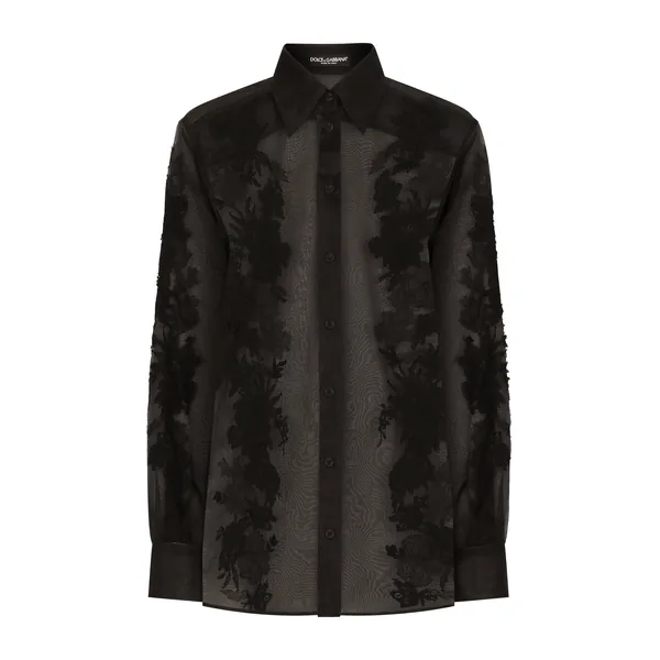 Organza shirt with lace appliqués