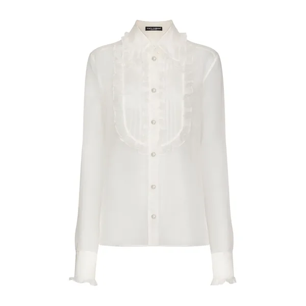 Organza shirt with shirt front and ruffles