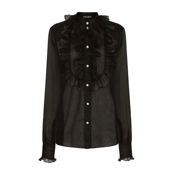 Organza shirt with shirt front and ruffles