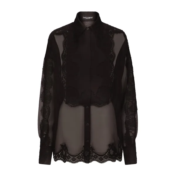 Organza tuxedo shirt with lace inserts