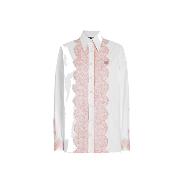 Dolce & Gabbana Oversize cotton poplin shirt with lace appliqués