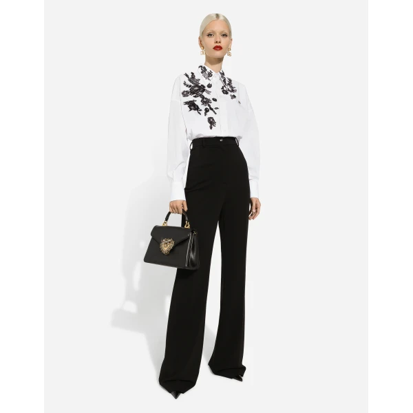 Dolce & Gabbana Oversize cotton shirt with lace appliqués, view 5