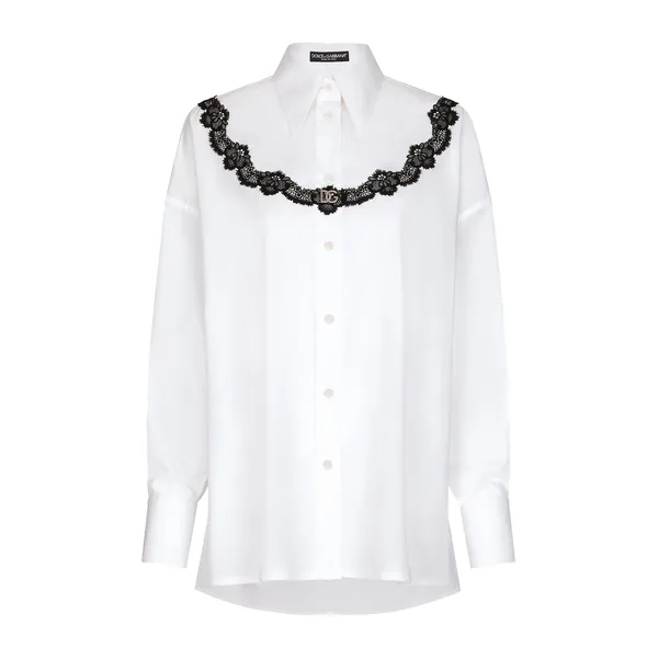 Oversize poplin shirt with lace inserts