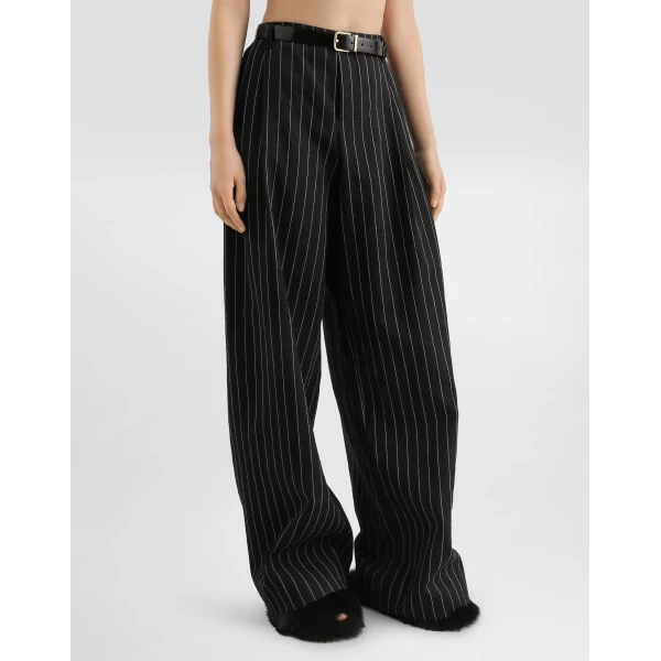 Dolce & Gabbana Pinstripe trousers in virgin wool and linen, view 4