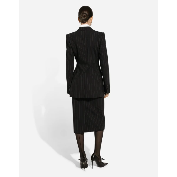 Dolce & Gabbana Pinstripe wool calf-length skirt, view 3