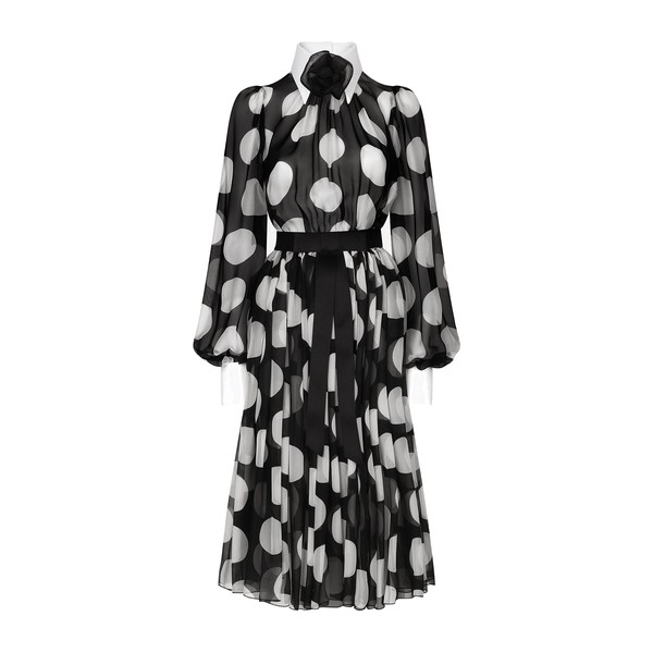 Dolce & Gabbana Polka-dot chiffon calf-length dress with piqué details