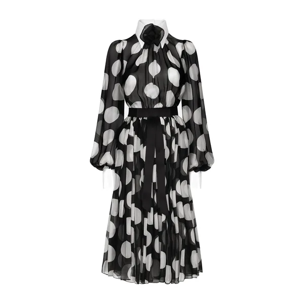 Dolce & Gabbana Polka-dot chiffon calf-length dress with piqué details