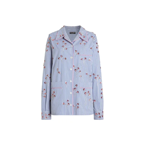 Poplin shirt with crystal flower embroidery