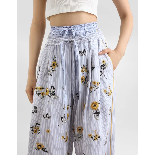 Dolce & Gabbana Poplin trousers with thread floral embroidery and rhinestones, view 4