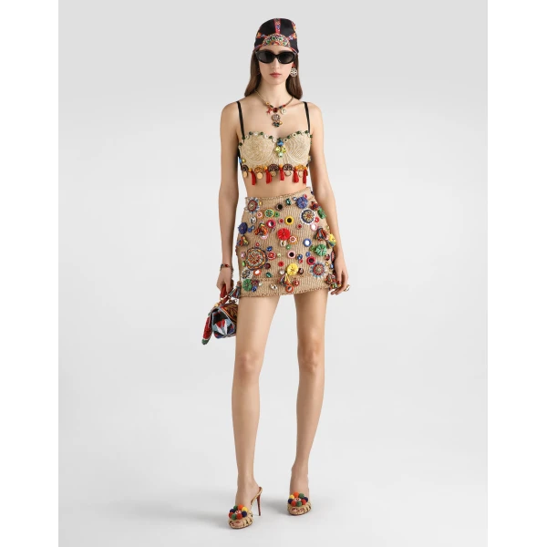 Dolce & Gabbana Raffia miniskirt with applications Skirt, view 2