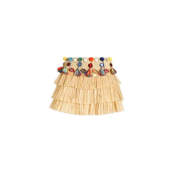 Raffia miniskirt with applications