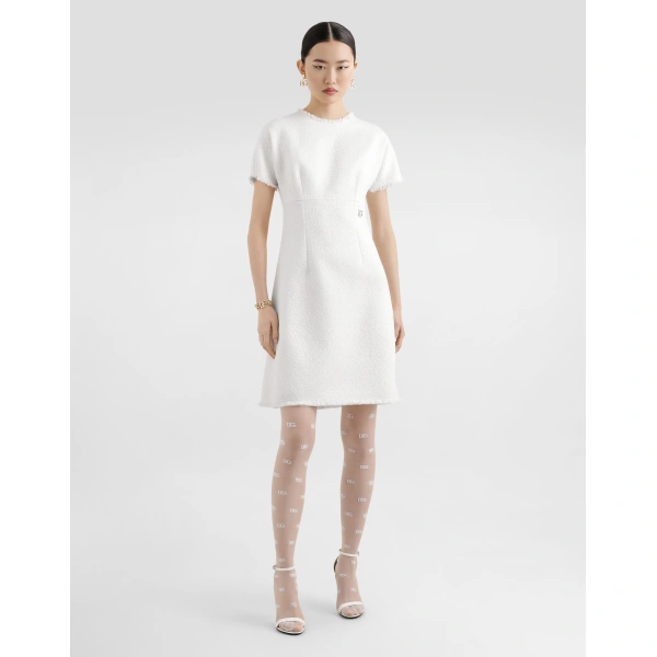 Dolce & Gabbana Raschel tweed midi dress with DG logo, view 2