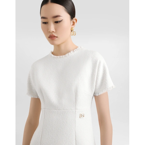 Dolce & Gabbana Raschel tweed midi dress with DG logo, view 4