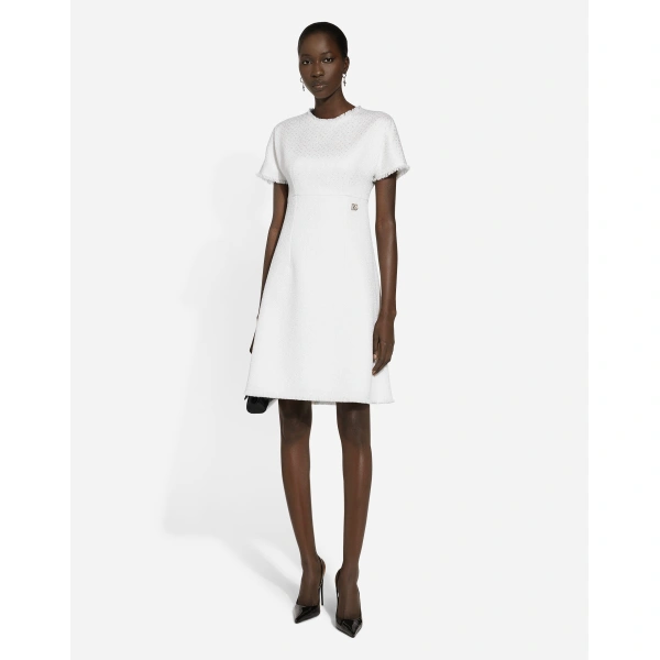 Dolce & Gabbana Raschel tweed midi dress with DG logo, view 6