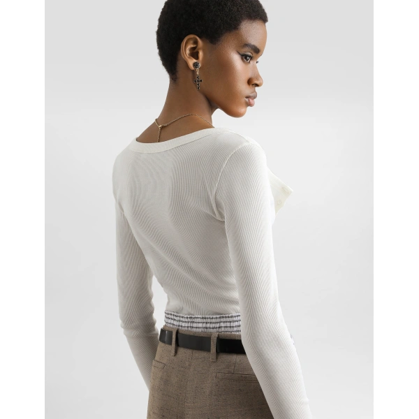 Dolce & Gabbana Ribbed cotton serafino t-shirt Top, view 6