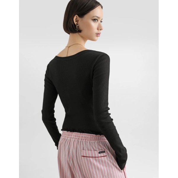 Dolce & Gabbana Ribbed cotton serafino t-shirt Top, view 6