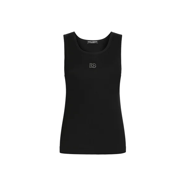 Dolce & Gabbana Ribbed tank top with DG embroidery and rhinestones
