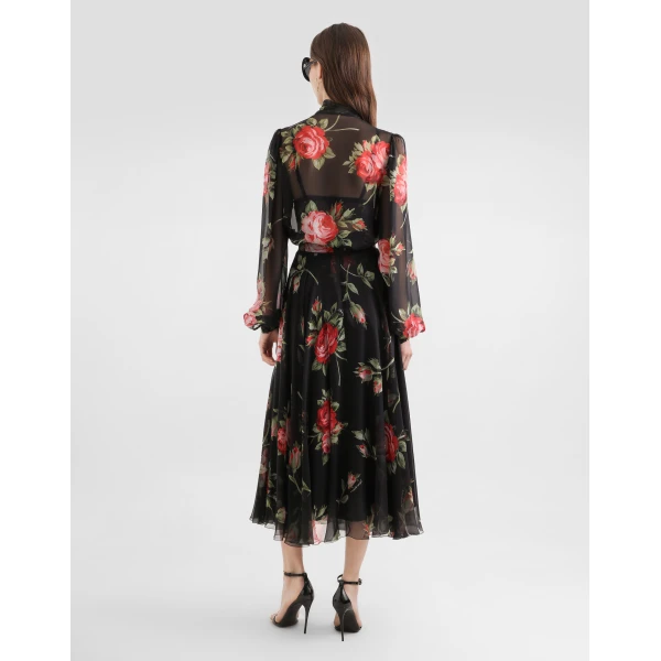 Dolce & Gabbana Rose bouquet-print chiffon circle skirt, view 3