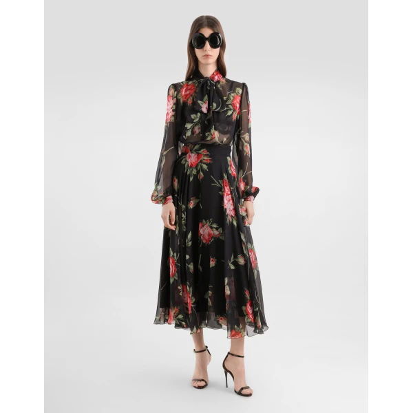Dolce & Gabbana Rose bouquet-print chiffon top, view 2