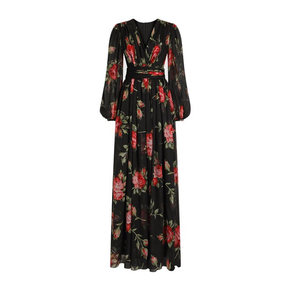 Dolce & Gabbana Rose bouquet-print long chiffon dress