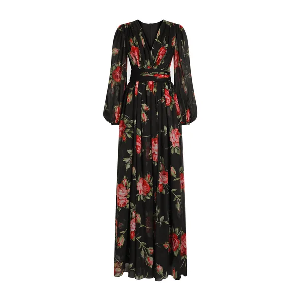 Dolce & Gabbana Rose bouquet-print long chiffon dress