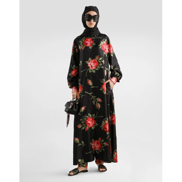 Dolce & Gabbana Rose bouquet-print long twill dress, view 2